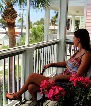 girl relaxing on the private balcony